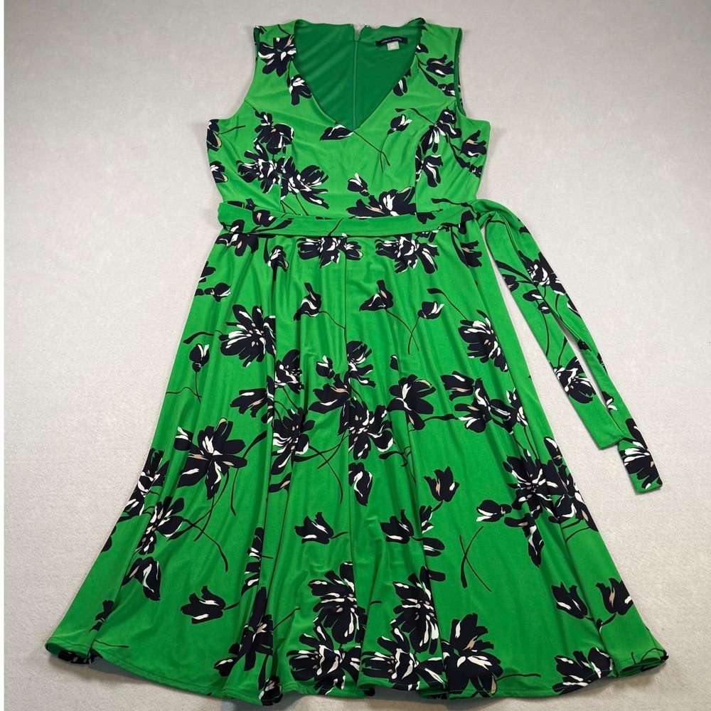Tommy Hilfiger Womens Green Floral Sleeveless V-Neck Belted Midi Dress 10